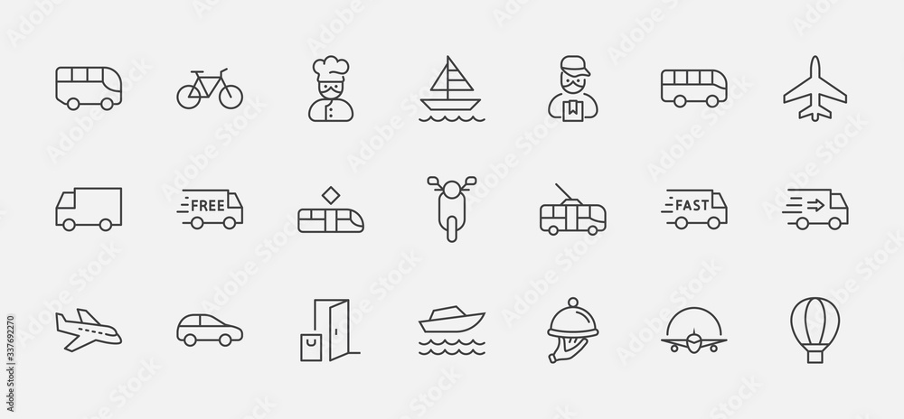 Set of Public Transport Related Vector Line Icons. Contains such Icons ...