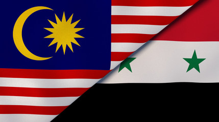 The flags of Malaysia and Syria. News, reportage, business background. 3d illustration