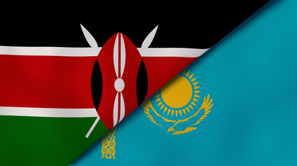 The flags of Kenya and Kazakhstan. News, reportage, business background. 3d illustration