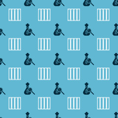 Sticker - Set Money bag and magnifying glass and Prison window on seamless pattern. Vector