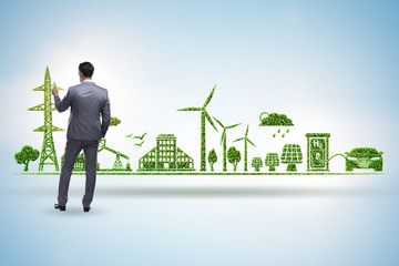 Businessman in green and environmental concept