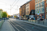 Fototapeta Sawanna - Ludwigshafen, 10.04.2020: typical street scene in Ludwigshafen towards evening