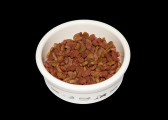 cat food in a white bowl