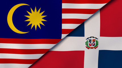 the flags of malaysia and dominican republic. news, reportage, business background. 3d illustration