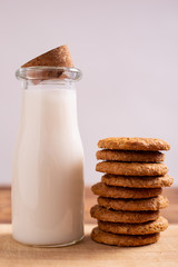 Breakfast with milk and wholemeal cereal biscuits. Ideas for healthy snack and breakfast.