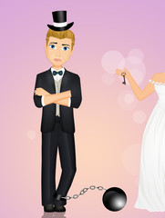 Sticker - illustration of the groom chained by the bride