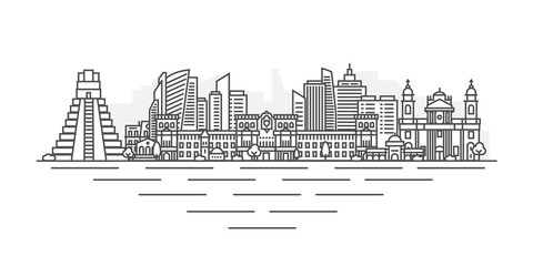 Wall Mural - Guatemala City, Guatemala architecture line skyline illustration. Linear vector cityscape with famous landmarks, city sights, design icons. Landscape with editable strokes isolated on white background
