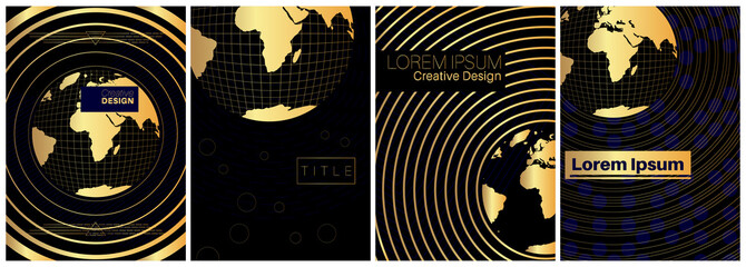 set of banner templates. universe concept. planet earth in space. space trip. retro golden design. v