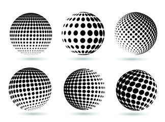 Wall Mural - Set of halftone sphere.Abstract dotted 3d sphere.