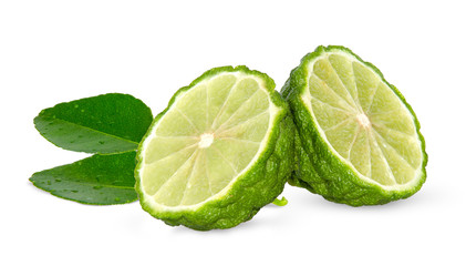 Bergamot fruit with cut in half isolated on white background. Clipping path.