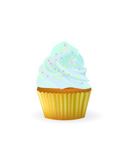 Blue Vanilla Cupcake. Vector Illustration