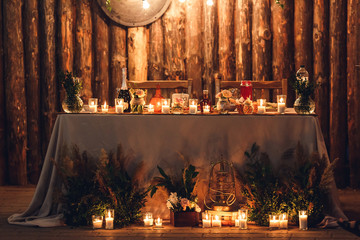 Wall Mural - Wonderful interior of table for newlyweds table in rustic style with natural decor