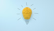 yellow brain on blue clear background yellow brain on blue clear background, concept light bulb idea