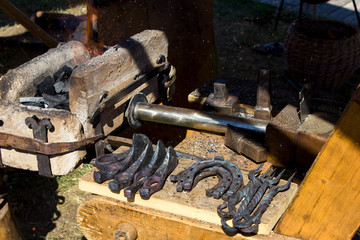 Poster - Blacksmith makes a horseshoe, a master class in medieval craft