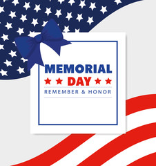 Wall Mural - memorial day with square frame and bow ribbon decoration vector illustration design