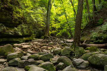 Hiking the sandstone canyons at Matthiessen State Park, Illinois.