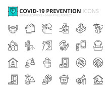 Simple Set Of Outline Icons About Coronavirus Prevention.