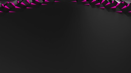 Black abstract technological background with cubes glowing pink. Seamless loop