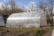 © Marina Biryukova - Greenhouse for growing vegetables and fruits. Polycarbonate prefabricated greenhouse. Plastic construction in the garden