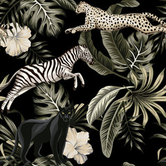 Naklejka na meble Tropikalna dżungla, czarna pantera, zebra, gepard - wzór vintage z efektem 3D