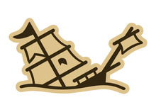 Vector Drawing Of A Sinking Ship Icon Isolated On White. Can Represent A Sea Battle, A Wreck, Seafaring, Exploration, A Sailboat, Piracy, A Maritime Disaster Or Navigation.