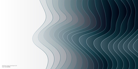 Poster - Abstract curved lines wave pattern overlay gradient white and dark teal blue green colors for vector background, banner.