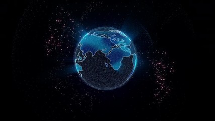 Fototapete - Earth Futuristic Hologram Rotating Seamless Loop Digital Animation. Globe Spin ORB Center Position Scene 4K Technological Business Concept.
