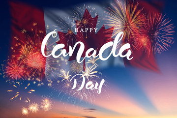 Wall Mural - Holiday fireworks on day of Canada