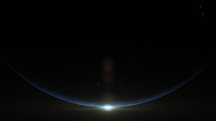 Poster - A cinematic rendering of planet Earth rise rotation moving from night side to the illuminated daylight side with the sun rising on the planet's horizon