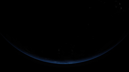 Fototapete - A cinematic rendering of planet Earth rise rotation moving from night side to the illuminated daylight side with the sun rising on the planet's horizon