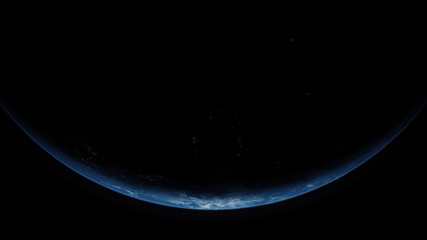 Poster - A cinematic rendering of planet Earth rise rotation moving from night side to the illuminated daylight side with the sun rising on the planet's horizon