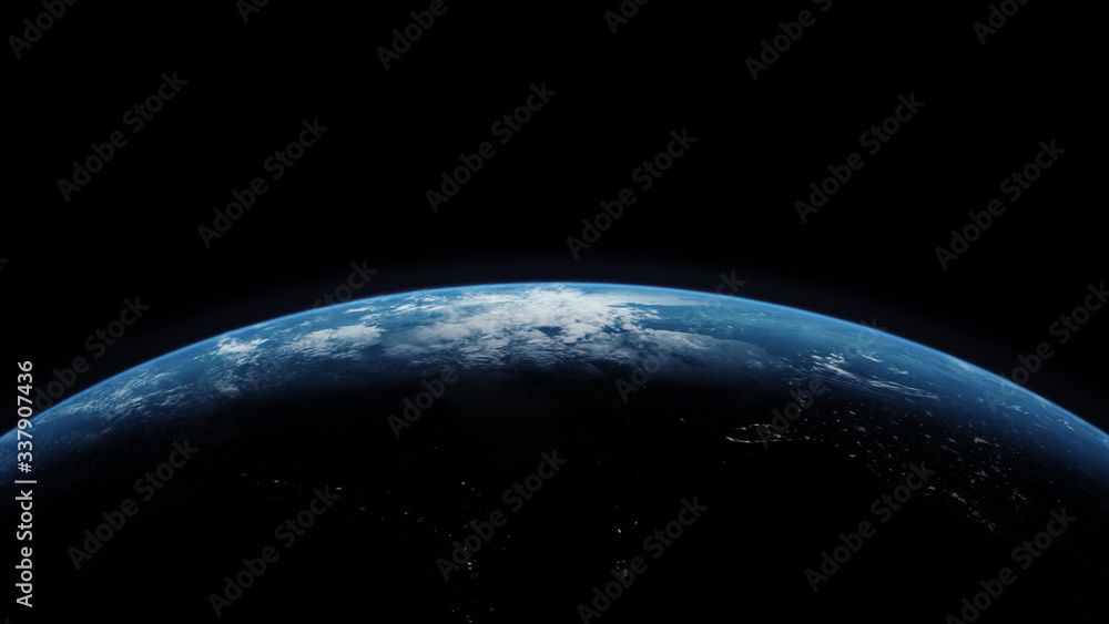 A cinematic rendering of planet Earth rise rotation moving from night ...