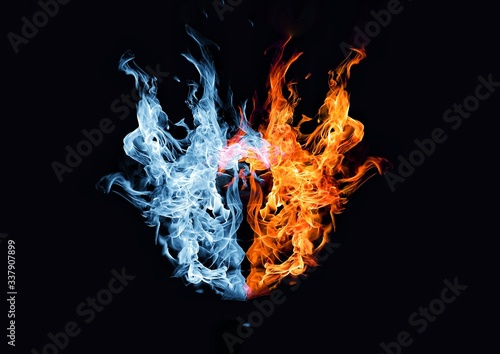 赤い炎と青い炎が合体した抽象的な火の玉 Stock Illustration Adobe Stock