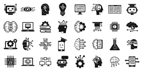 Poster - Machine learning data icons set. Simple set of machine learning data vector icons for web design on white background