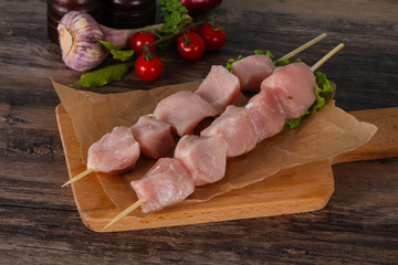 Raw pork meat skewer for grill