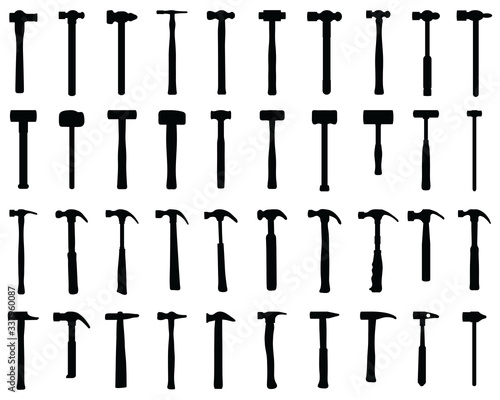 Black silhouettes of hammers on a white background Tableau sur Toile