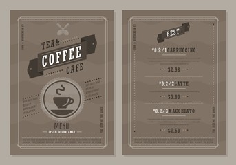 Wall Mural - Coffee board menu. Design drink menu layout brochure or drink flyer template. Coffee brochure, cafe template design.