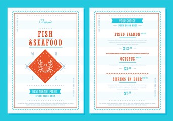 Wall Mural - Seafood menu design. Fish restaurant menu layout design brochure or food flyer template. Seafood brochure, fish cafe template design.