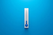 Blank template of Celsius and Fahrenheit thermometer on blue background with low temperature or winter concept. 3D rendering.