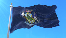 Flag Of American State Of Maine, Region Of The United States, Waving At Wind