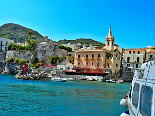 Italy,Calabria-view of the city Lipari with church