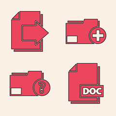 Sticker - set doc file document, next page arrow, add new folder and unknown document folder icon. vector