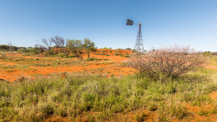 Abandoned wind turbine in the outback near a old gold mine