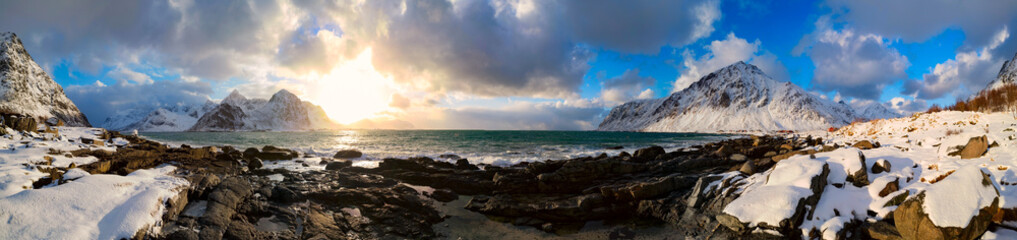 Poster - Panorama   seashore and mountains in Norway