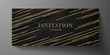 Luxury VIP invite card template with gold lines on black background. Deluxe golden pattern useful for premium formal design: lux Gift certificate, exclusive Voucher, rich Invitation card