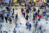 crowd of people at train station - commuters waiting - blurred motion