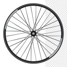 Bicycle Wheel Under The Rear Drive.  Mountain Bicycle Wheel Rims. Bicycle Wheel Isolated On White.