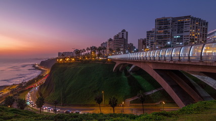 Villena Bridge with traffic and partial City view in the Background day to night timelapse, Lima, Peru.