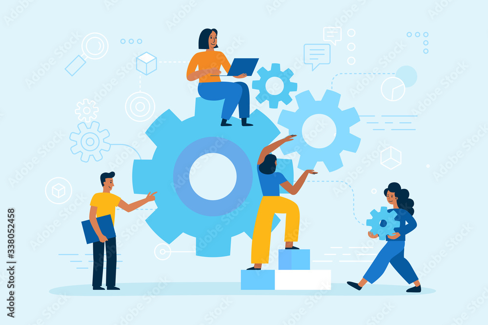 Vector illustration in simple flat style - teamwork and development ...