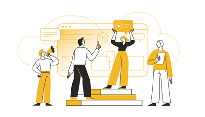vector illustration in flat cartoon simple style with characters - teamwork concept
